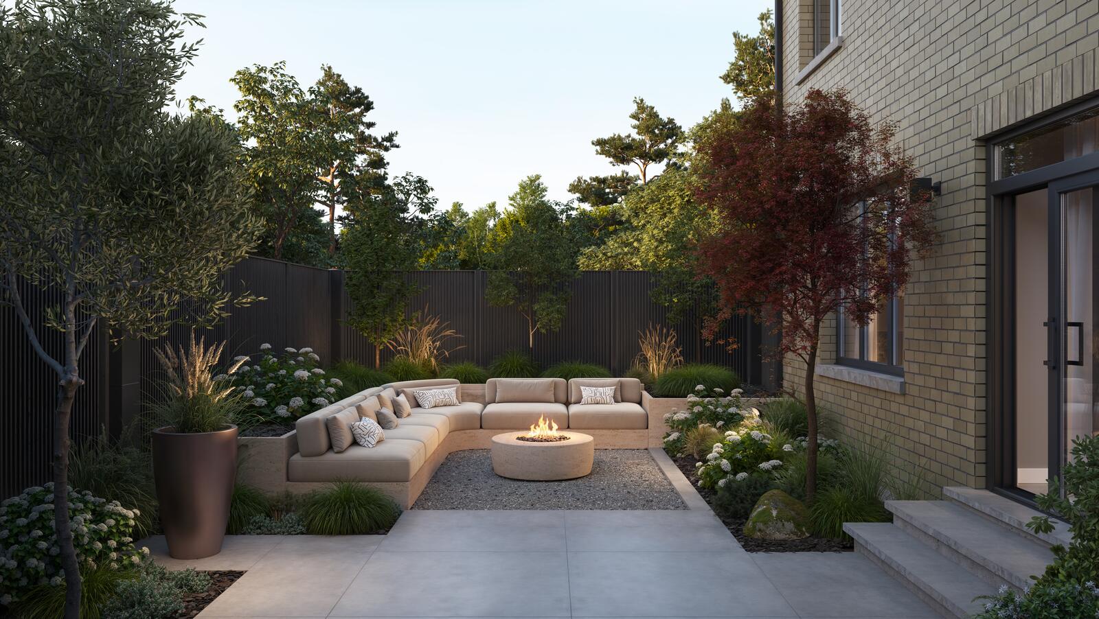 Landscaped backyard with outdoor lounge