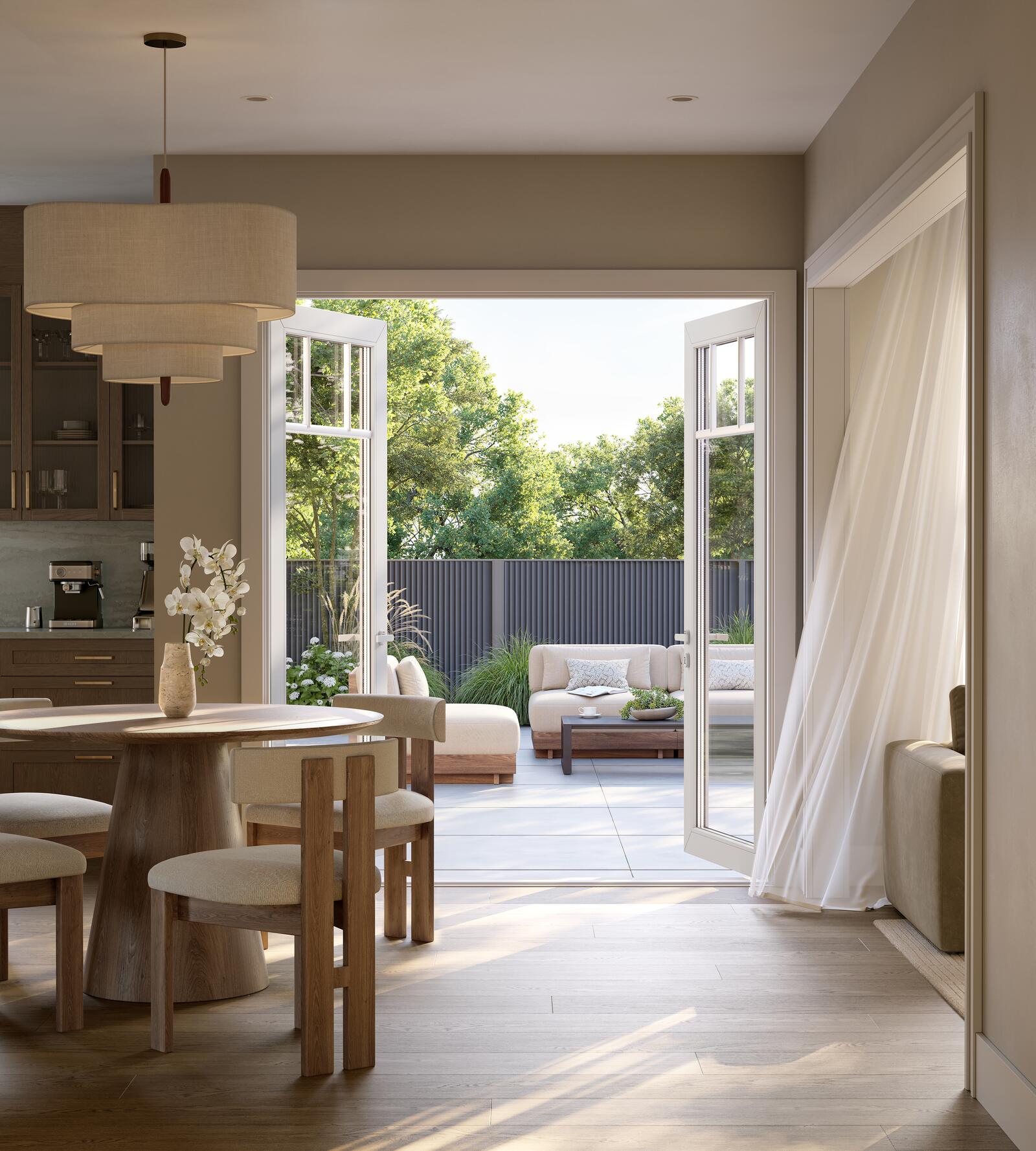 Breakfast room opening to the backyard