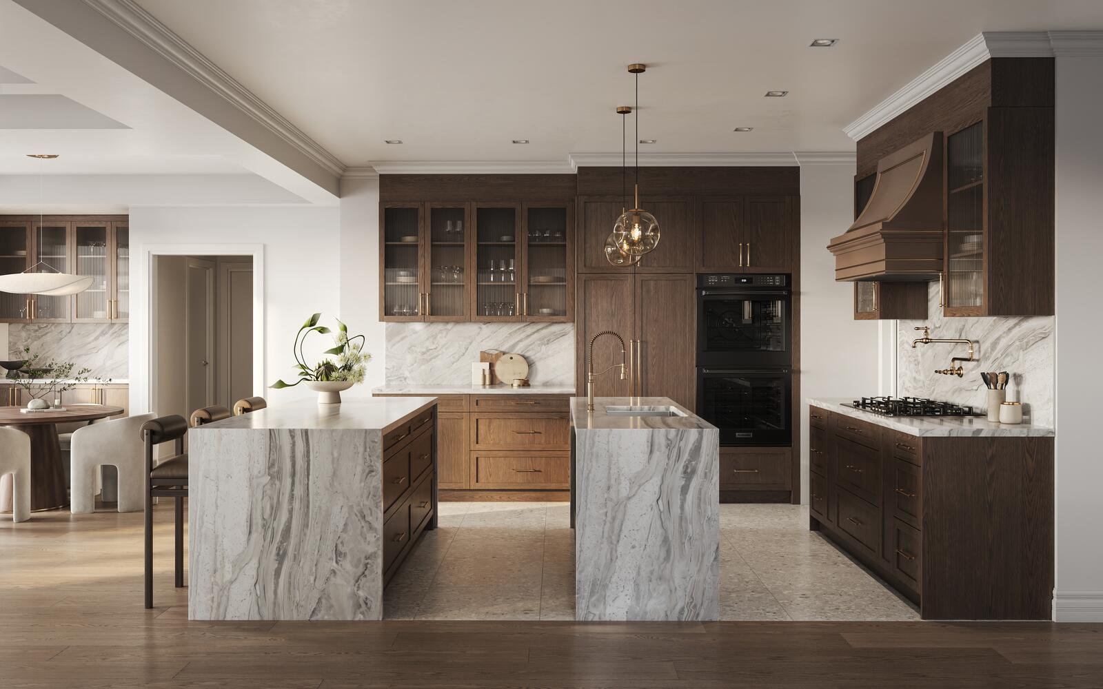 Detached-home kitchen with marble island